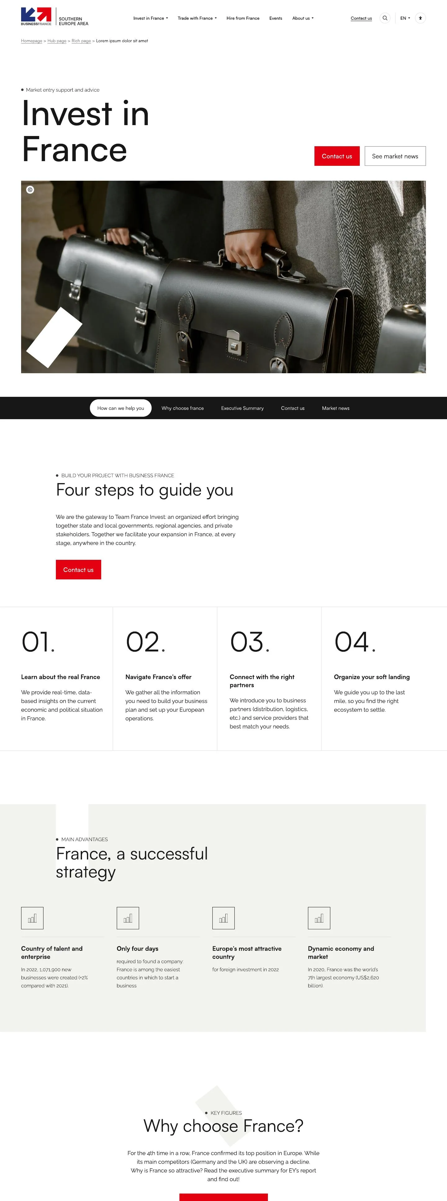 Page hub Invest in France en version desktop