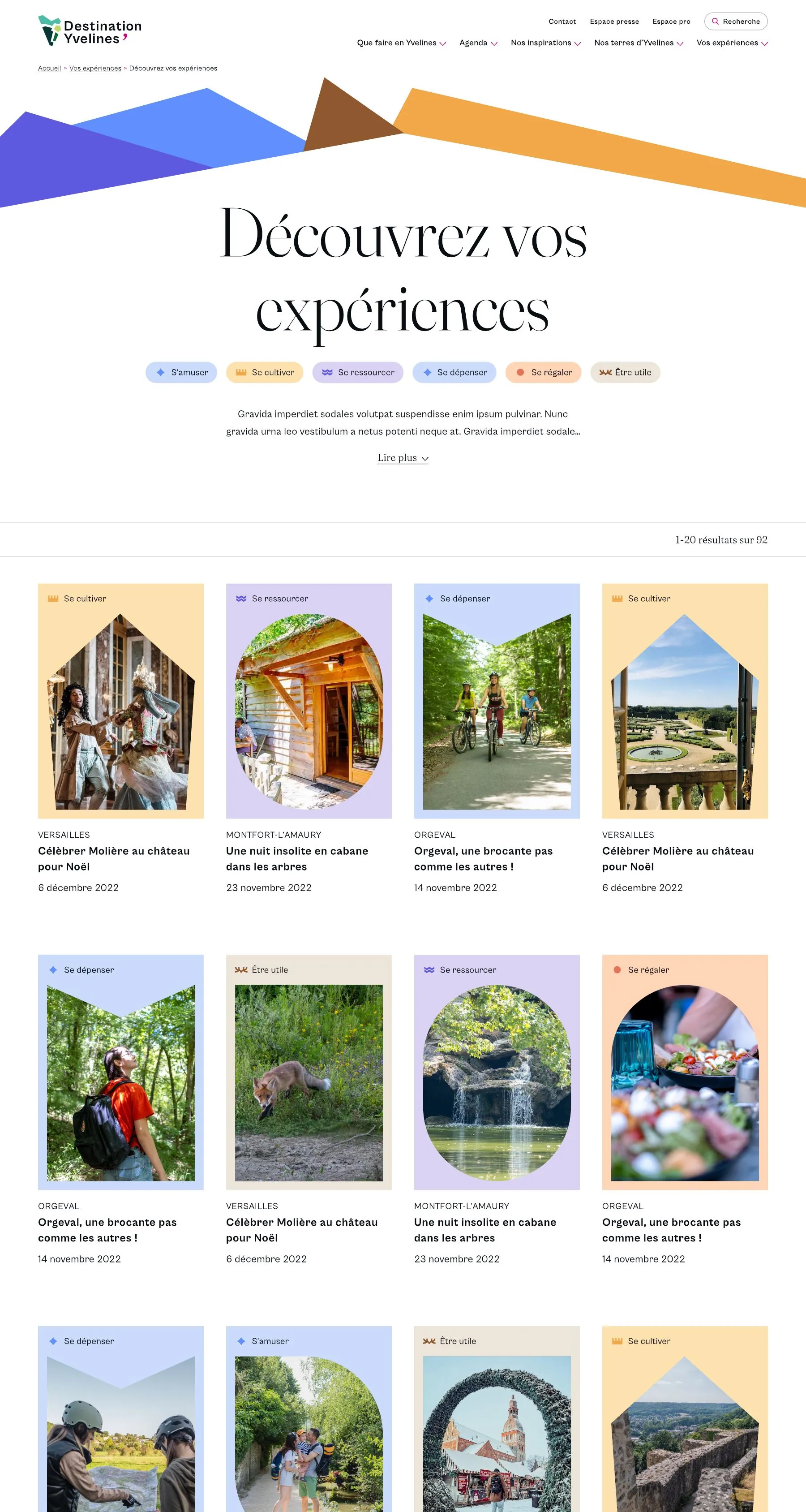 Page liste Découvrez vos expériences