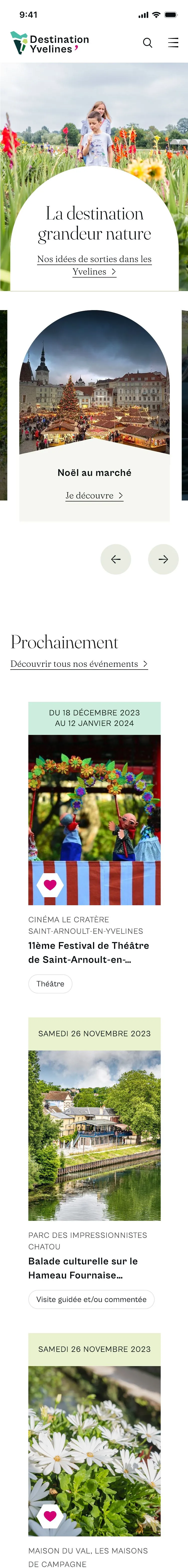 Page d’accueil en version mobile